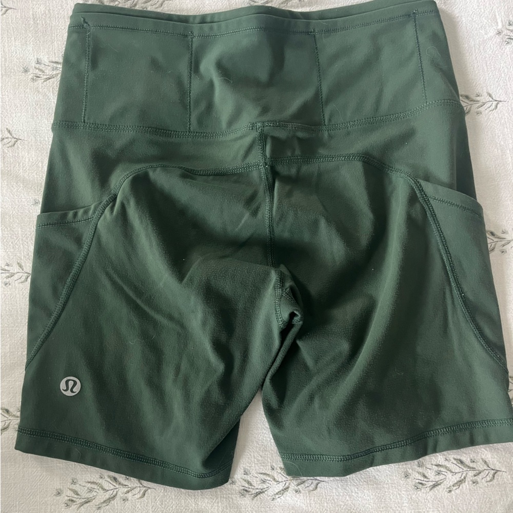 lululemon Forest Green High-Rise Bike Shorts with Side Pockets